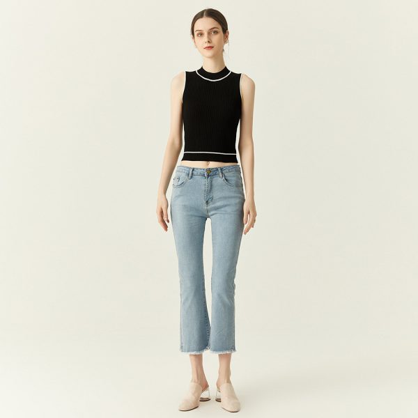 High quality round neck sleeveless sexy camisole bodycon color blocking cool women summer knitted vest