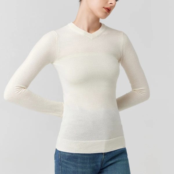 Merino Wool small V-neck knitwear Autumn winter silk wool elegant sweaters knitted basic sweaters top