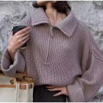 Trendy hot sales pure color lapel collar solid color thick half zipper women casual sweaters