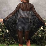 Trending summer oversize batwing sleeve cut out knitwear women mesh see through Beach coat for women