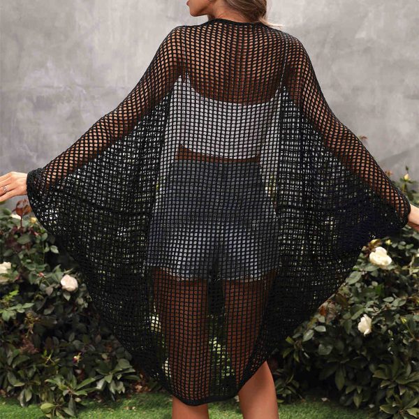 Trending summer oversize batwing sleeve cut out knitwear women mesh see through Beach coat for women