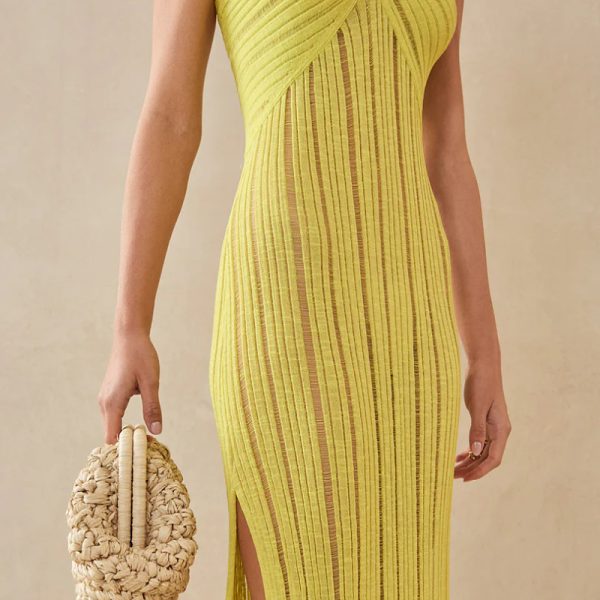 summer fashion knitted One Shoulder irregular design omen's sexy stylish hollow out see through mini vacation dress