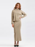 autumn winter casual loose knitted dress high waist side split two piece skirts set elegant women sweater outfits