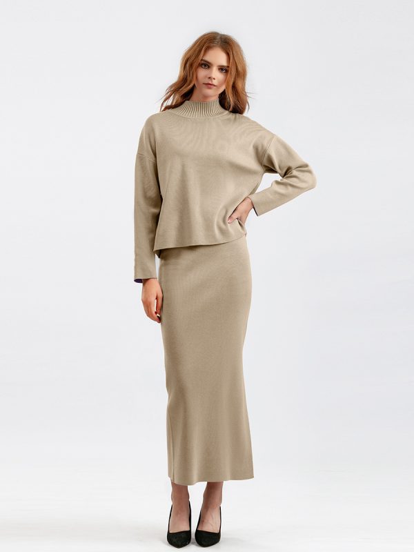 autumn winter casual loose knitted dress high waist side split two piece skirts set elegant women sweater outfits