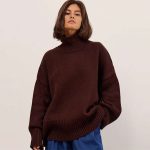 Turtleneck Knitted Solid color knitwear Long Oversize Tops Designer Women's Sweater