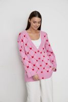Fall winter V-neck single-breasted button knitwear oversize casual women Love heart jacquard cardigan sweater