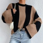 knitwear women fashion autumn winter round neck oversize pullover jumpers striped knitted casual sweaters