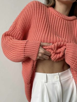 Women's knitwear o-neck loose solid color fall winter oversize pullover elegant sweaters
