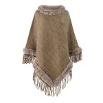 New Design Faux Fur Lined Collar Pullover Loose Sweater Poncho Oversize solid color warm tippet For Women