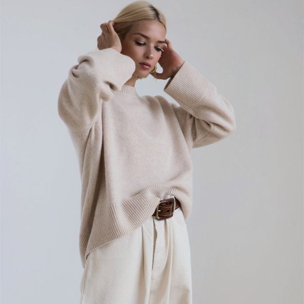 new design women loose long sleeve solid color knitwear macaron COLOR pullover o-neck casual sweaters
