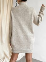Solid color elegant knitwear women pullover turtleneck knitted casual one piece dress