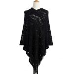 New Arrival Mid-length crocheted hollow out irregular tassel capes knitted pullover sweater women's shawl