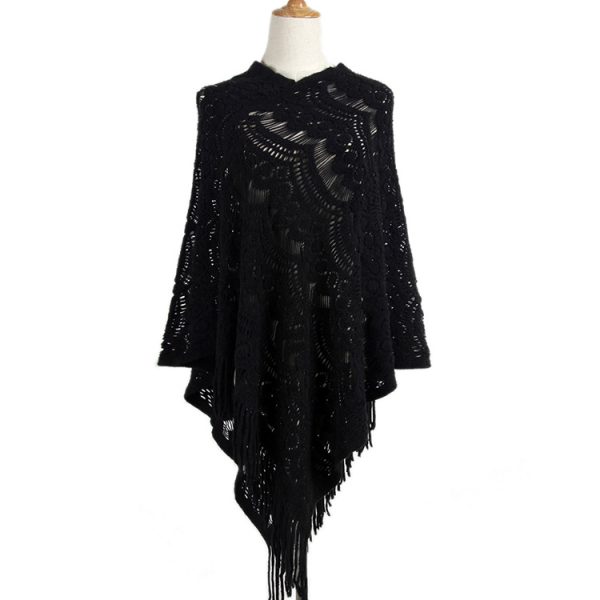 New Arrival Mid-length crocheted hollow out irregular tassel capes knitted pullover sweater women's shawl