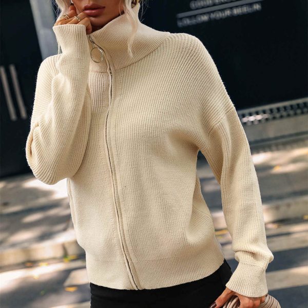 Knitwear turn down neck long sleeve wool casual winter knit top women knitted sweater cardigan