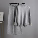 Trending Fashion rolled neck sweaters wide leg pants 2 piece set women knitted winter autumn casual streetwear