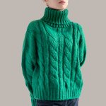 Senior sense retro green twisted lazy wind knitted jumper thicken loose heavyweight outerwear turtleneck sweaters women
