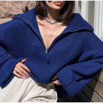 Trendy hot sales pure color lapel collar solid color thick half zipper women casual sweaters