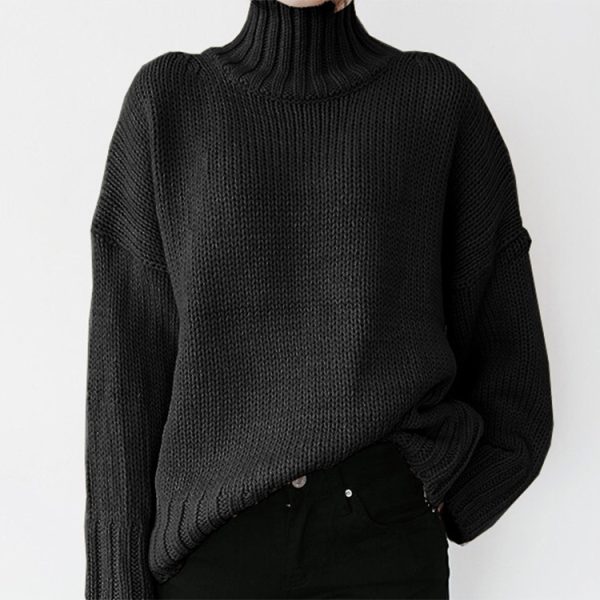 Turtle neck women solid color winter autumn oversize pullover casual Knit sweater