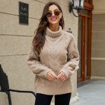Clothing rolled neck jumper mujer solid color winter fall casual pullover loose cable sweaters for women