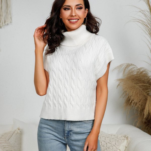 Clothing Women Elegant Knitwear Pullover loose spring autumn sleeveless Roll-neck Jumpers