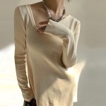 pure color asymmetrical neck pullover knitwear elegant Design sense niche knit dress women long sleeve base skirts