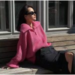 New arrivals winter fall solid color knitwear turn down collar half zipper knitted sweater tops for women