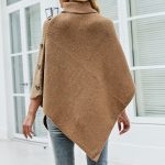 Trending Fashion winter shawl solid color turtleneck sweater Cape Roll Neck Knitwear warm cloak coat for women