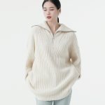 oversize casual knitwear pure color turn down collar INS stylish elegant designer sweaters women