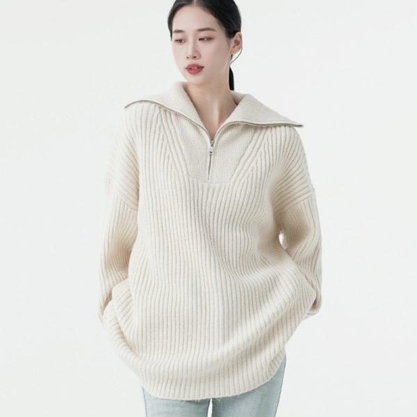 oversize casual knitwear pure color turn down collar INS stylish elegant designer sweaters women