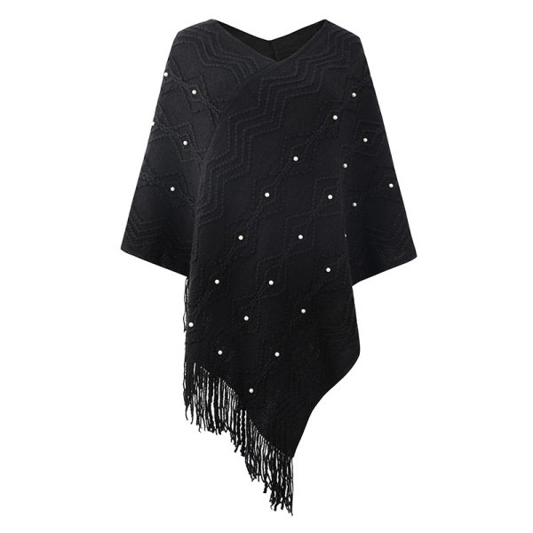 Fall Winter Fashion Women Casual Knitwear cape coat shawl cloak striped knitted sweaters with tassel
