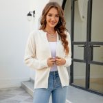 solid color full zipper women knitwear zip-up crew neck cardigans sweaters