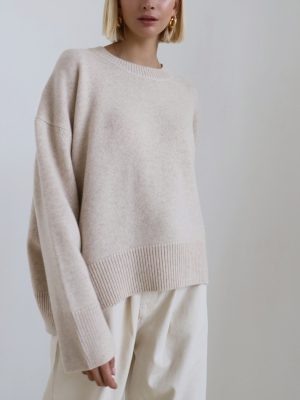 new design women loose long sleeve solid color knitwear macaron COLOR pullover o-neck casual sweaters