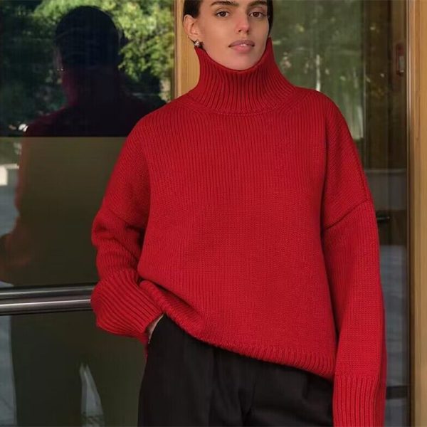 Turtleneck Knitted Solid color knitwear Long Oversize Tops Designer Women's Sweater