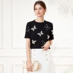 New Arrivals casual crew neck butterfly jumpers women Hot drill short sleeve pullover sweaters