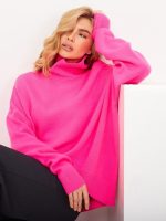 High quality elegant rolled collar knitwear temperament commuter pullover ladies jumpers turtleneck women loose sweaters