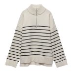 New arrivals autumn winter casual thicken knitwear Half zipper turtleneck loose striped knitted sweater for women