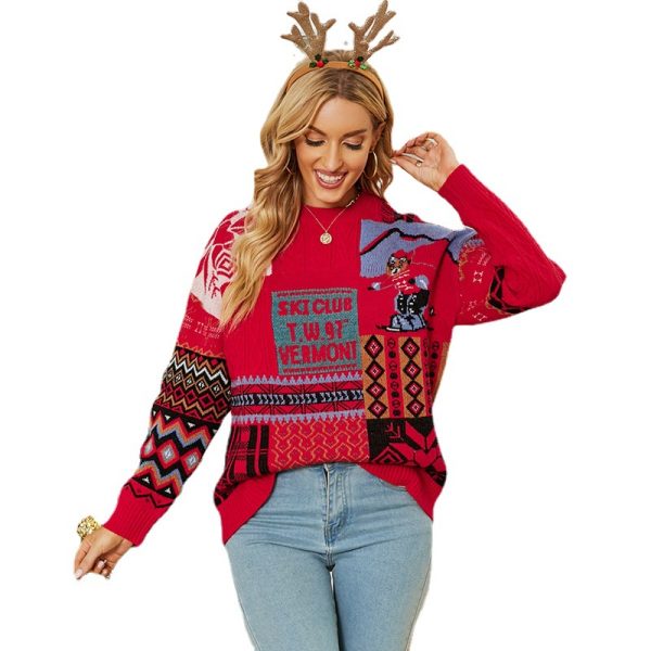 Clothing Festival cable Fawn jacquard knitwear Geometric crewneck pullover Christmas sweaters