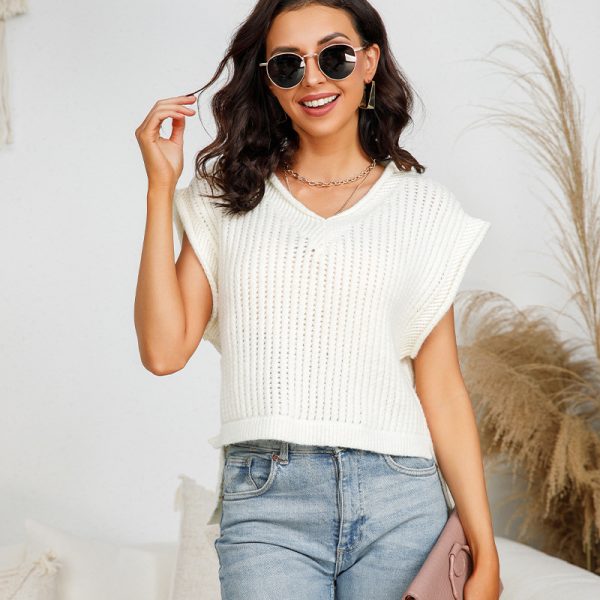 Trending V-neck loose solid color office knitwear 2026 spring summer sleeveless elegant women's sweater vest