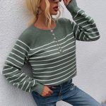 Hot sales autumn winter single-breasted button jumper mujer casual pullover striped leisure women sweaters