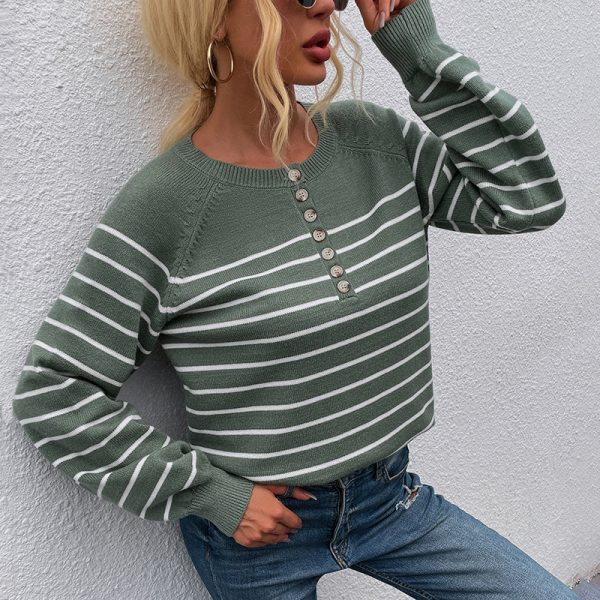 Hot sales autumn winter single-breasted button jumper mujer casual pullover striped leisure women sweaters