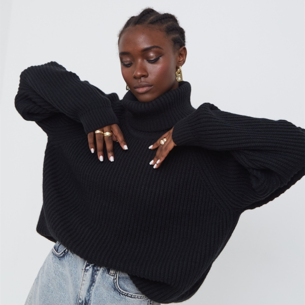 women turtleneck cozy fluffy knitwear casual long sleeve loose warm plush thicken sweaters