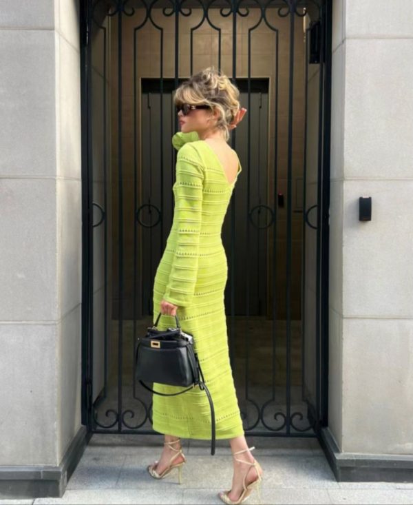 Knitwear winter long sleeve slim fit irregular design casual maxi hollow out knit dress women