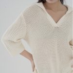 Trending fashion solid color casual knitwear pullover turn down collar hollow out sweaters women