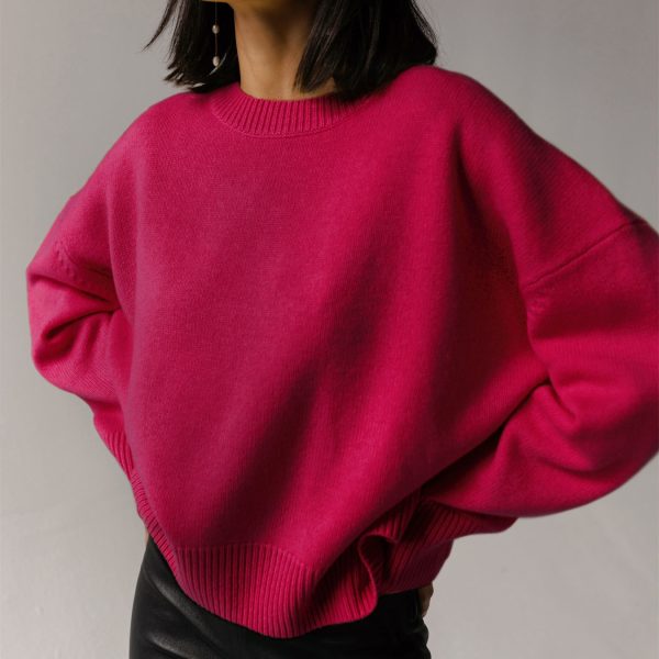 new design women loose long sleeve solid color knitwear macaron COLOR pullover o-neck casual sweaters