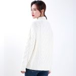 High quality thick twist solid color warm fleece tops elegant half zipper turtleneck pullover sweaters for women