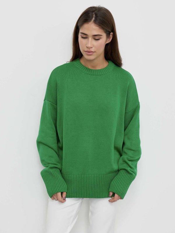 clothing round neck elegant knitwear pullover oversize long sleeve thicken pure color sweaters women