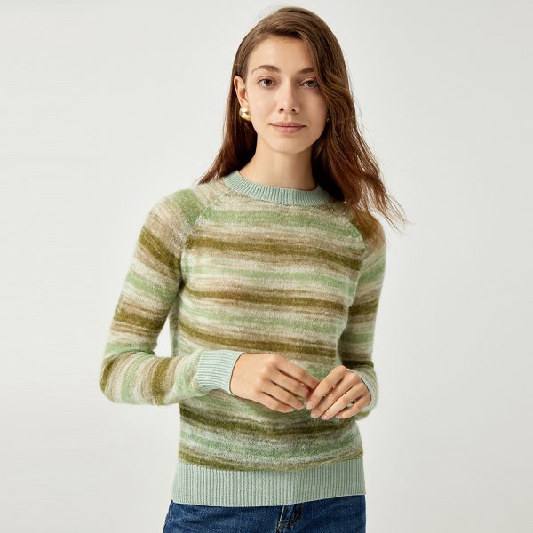 autumn winter thicken tie-dye printed crew neck knitwear long sleeve slim fit casual knit baby mohair sweaters