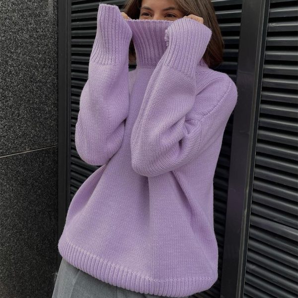 Turtleneck Knitted Solid color knitwear Long Oversize Tops Designer Women's Sweater