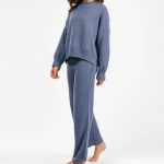 Trending Fashion Winter Autumn round neck oversize Pullover Cable sweaters wide leg pants knitted 2 piece set for women