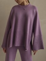 High Quality pure color twinset Oversize knitwear women casual side split knitted 2 piece matching outfits